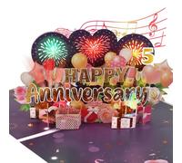 5th Anniversary Card, Happy Anniversary Cards with Fireworks Lights and Music, Pop-Up Anniversary Card for Wife, Husband, Men, Women and Couple