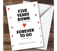 5th Anniversary Card Personalised Five Years Down Forever To Go | Custom Card Personalised Cards, For Husband, For Wife, Him, Her, Anniversary, 5th