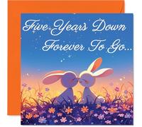 5th Anniversary Card - Rabbits in Love Five Years Down - Congratulations Cards for 5th Anniversary, 145mm Congratulations Greeting Card