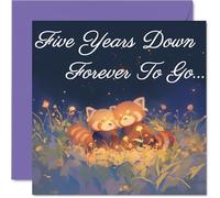5th Anniversary Card - Red Pandas in Love Five Years Down - Congratulations Cards for 5th Anniversary, 145mm Congratulations Greeting Card
