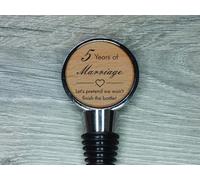 5th Anniversary Engraved Wood Bottle Stopper, 5 Years Married Wedding Anniversary (Let's Pretend we Won't Finish The Bottle!)