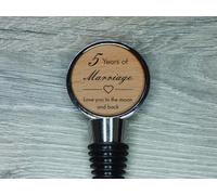 5th Anniversary Engraved Wood Bottle Stopper, 5 Years Married Wedding Anniversary (Love You to The Moon and Back)