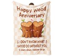 5th Anniversary Wedding Gifts for Him Her - Couple Blanket, 5th Wedding Anniversary Wood Gifts for Him Her Wife Husband Couple, 5 Years of Marriage I Love You Gift for Women Men, Happy Wood Blanket