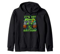 5th Birthday 5 Year Old Birthday Boy Gamer Pixel Number Zip Hoodie
