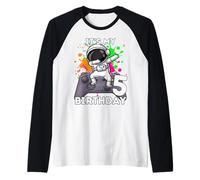 5th Birthday Astronaut Space Lover Gamer Raglan Baseball Tee