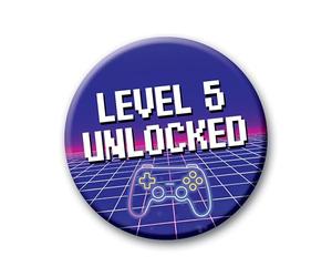 5th Birthday Badge - 76mm Level 5 Unlocked Pin Badge Button Video Game Birthday Gift for Boys