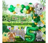 5th Birthday Boy Girl 5 Year Jungle Birthday Decoration Forest Animals Foil Balloon, Safari Foil Balloon Children's Birthday Decoration Wild Jungle Decoration, Animals Balloon Birthday Decoration