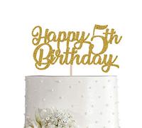 5th Birthday Cake Topper, Gold Glitter Cheers To 5 Years Party Decoration, Supply