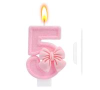 5th Birthday Cake Topper, Pink Butterfly Happy Birthday Candle, Number 5 Candles, Glittering Cake Toppers Candles for Girls Theme Party Family Gathering Decorations(Number 5)
