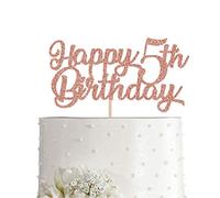 5th Birthday Cake Topper, Rose Gold Glitter Cheers To 5 Years Party Decoration, Supply
