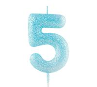 5th Birthday Candle Blue Glitter Number 5 Candles Luminous Cake Topper Decorations Happy Birthday Candle for Girls Boy Women Anniversary Celebrations Party Supplies