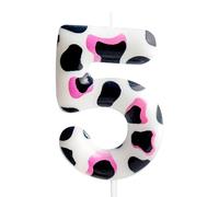 5th Birthday Candle Cow Number 5 Candle Cow Cake Decoration Birthday Party Supplies Holy Cow Birthday Happy Pink White Cow Themed Cake Topper Candle for Kids Boy Girl Party Decor Supplies