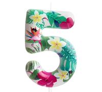 5th Birthday Candle Flamingo Number 5 Candle Flamingo Cake Topper Decorations Birthday Party Supplies White Tropical Hawaiian Flowers Themed for Baby Shower Kids Boy Girl Party Decor Supplies