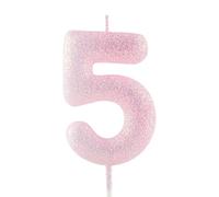 5th Birthday Candle Pink Glitter Number 5 Candles Luminous Cake Topper Decorations Happy Birthday Candle for Girls Boy Women Anniversary Celebrations Party Supplies