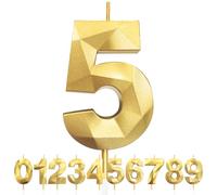 5th Birthday Candles, Number 5 Candle, Gold Birthday Candles for Cake, Diamond 3D Happy Birthday Cake Candle Decorations for Birthday Party Wedding Anniversary Celebration Supplies