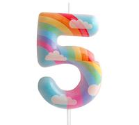 5th Birthday Candles Number 5 Pink Rainbow Birthday Party Cloud Rainbow Theme Adorable Design for Baby Girl Boy Birthday Cake Topper, Graduation Celebration Anniversary Wedding Decorations