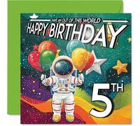 5th Birthday Card Boy - Astronaut Spacesuit - Outer Space Birthday Card for 5 Year Old Girl, Age 5 Boys Girls Cards, 145mm Bday Greeting