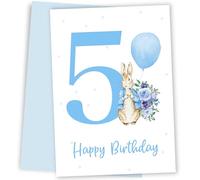 5th Birthday Card Boy - Blue Bunny Rabbit - Age 5 Year Old Birthday Card for Boy Nephew Son Great Grandson God Son Godson Cousin Keepsake on Fifth Bday