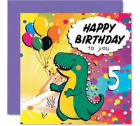 5th Birthday Card Boy - Roarsome Dinosaur Party - Dinosaur Birthday Card for 5 Year Old Boy, Age 5 Boys Cards, 145mm Cute Greeting