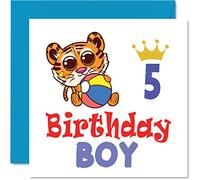 5th Birthday Card Boy - Tiger Beach Ball - Happy Birthday Card 5 Year Old Boy, Boys Cards for Him, 145mm Greeting for Son Nephew Grandson Kid Children