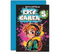 5th Birthday Card boys - Epic Gamer boy - Happy Birthday Card for 5 Year Old boy Kids, 5x7 Inch Five Fifth Bday Video Game Gaming Greeting Cards