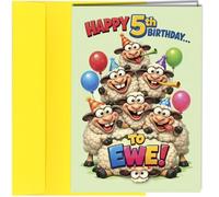 5th Birthday Card Children's Funny Sheep Party Greeting Card Age 5 Kids A5 with Envelope #2033