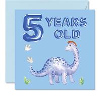 5th Birthday Card - Dinosaur & Balloons - Happy Birthday Card 5 Year Old Boy, Boys Cards for Him, 145mm Greeting for Son Nephew Grandson Kid Children