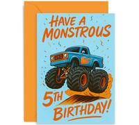 5th Birthday Card for Boy, Age Five Years Old, Monster Truck 'Monstrous Bday' Design, For Child, Cool Car Vehicle Gift, For Son Nephew Great Grandson, Blank inside