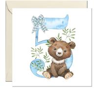 5th Birthday Card for Boys - Cute Teddy Bear Birthday Card for Baby Boy Infant toddler B'day Card for 5 Year old Kids five, fifth