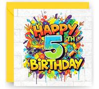 5th Birthday Card for Boys - Five Today - 5 Years Old - Graffiti Design - Happy Fifth Birthday Card for Grandson Nephew Son - Includes Yellow Envelope - 14cm