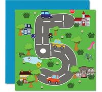 5th Birthday Card for Boys Girls - Toy Car Mat - Happy Birthday Card 5 Year Old Son Daughter Brother Sister Grandson Granddaughter Niece Nephew Cousin, 145mm Bday Greeting