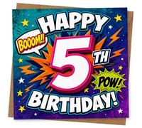 5th Birthday Card for Child, Comic Style Happy 5th Birthday with Boom and Pow Design