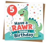 5th Birthday Card for Child - Have a Rawr Some Birthday Dinosaur Card for Boy or Girl, Cute Kids Greeting