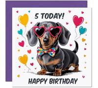 5th Birthday Card for Children - Cool Dachshund Sausage Dog Birthday Card for 5 Year old Girl Kids Daughter five, fifth Granddaughter Niece cousin Sister