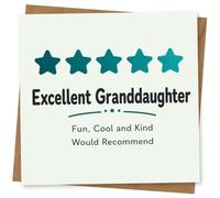 5th Birthday Card for Granddaughter, Five Stars, Excellent | For a 5th birthday: five teal stars and “Excellent Granddaughter” with “Fun, Cool and Kind Would Recommend”.
