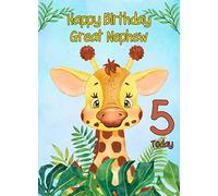 5th Birthday Card for Great Nephew (Giraffe) - From Auntie Uncle Greeting Gift Keepsake Blank Inside Animal Lover Premium Quality Envelope Included UK Seller