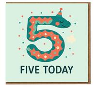 5th Birthday Card for Kids Age 5 - Cute Snake Number Five with Party Hat - 'FIVE TODAY'