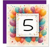 5th Birthday Card for Men Women - Any Age - Balloon Birthday Card for 5 Year old Girl Boy Kids Son Daughter five, fifth Granddaughter Niece cousin Sister