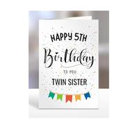 5th birthday card for twin sister, gifts for girl, girls, her, female, child, presents for women, from mum, dad, step, bonus, Happy to you, 5 years old, A5-163n_5