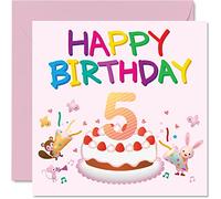 5th Birthday Card Girl - Critter Party Birthday Card - Happy 5 Year Old Girl, Girls Cards for Her, 145mm Greeting for Daughter Niece Granddaughter Kid Children