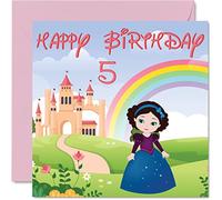 5th Birthday Card Girl - Princess Castle - Happy Birthday Card 5 Year Old Girl, Girls Cards for Her, 145mm Greeting for Daughter Niece Granddaughter Kid Children