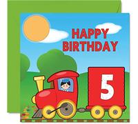 5th Birthday Card Unisex - Train - Happy Birthday Card for 5 Year Old Son Daughter Brother Sister Grandson Granddaughter Niece Nephew Cousin, 145mm Greeting