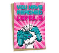 5th Birthday Card, You Have Reached Level 5, Greeting Card for Five Year Old Gamer Boys or Girls, Birthday Gift for Gaming Son or Daughter, Grandson Granddaughter, Pink