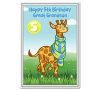 5th Birthday Cards for Boys - 5 Year Old Little Boy - Age Five (Great Grandson 5th Birthday Card - Giraffe)