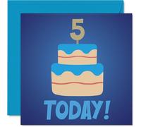 5th Birthday Cards for Boys - Blue Bday Cake 5 Today! - Happy Birthday Card for 5 Year Old Boy Grandson Nephew Cousin Brother, 145mm Bday Greeting Cards