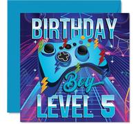 5th Birthday Cards for Boys - Gamer Level - Happy Birthday Card for 5 Year Old Boy Great Nephew Brother Grandson Cousin, 145mm Bday Greeting Cards