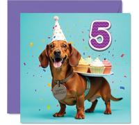 5th Birthday Cards for Boys Girls - Party Dog - Happy Birthday Card for 5 Year Old Boy Girl Cousin Son Nephew Niece, 145mm Bday Greeting Cards