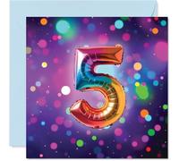 5th Birthday Cards for Boys Girls - Rainbow Foil Balloon - Happy Birthday Card for 5 Year Old Boy Girl Cousin Son Nephew Niece, 145mm Bday Greeting Cards
