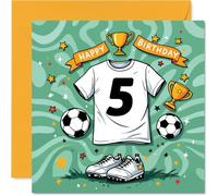 5th Birthday Cards for Boys Girls - Football Shirt - Happy Birthday Card for 5 Year Old Boy Girl Son Grandson Niece Brother, 145mm Bday Greeting Cards