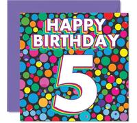 5th Birthday Cards for Boys Girls - Funky Rainbow Dots - Happy Birthday Card for 5 Year Old Boy Girl Son Nephew Grandson Cousin, 145mm Bday Greeting Cards